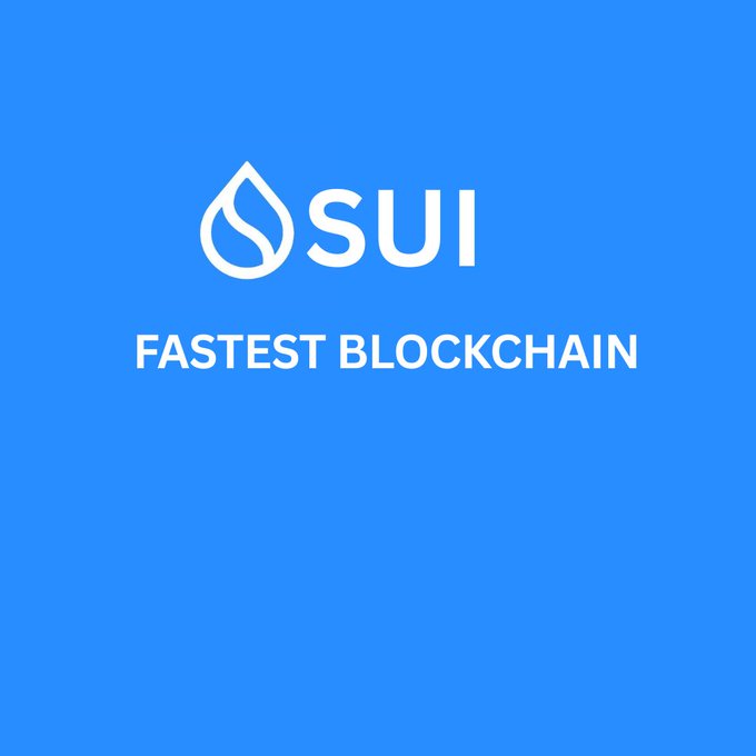 A blue promotional graphic displaying the SUI logo with the text 'FASTEST BLOCKCHAIN'.