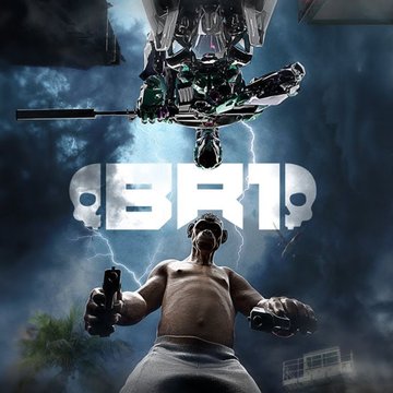 A muscular shirtless character with cybernetic enhancements stands with arms outstretched beneath a futuristic aircraft, with the title "QBR1" displayed prominently in bold white text against a stormy sky. The image, likely promotional art for the video game QBR1, contrasts the skepticism toward cryptocurrency in gaming with the enthusiastic embrace of this crypto-integrated title, while the dramatic combat scene underscores the post's concern about whether the game's anti-cheat system can keep up with its high-stakes competitive action.