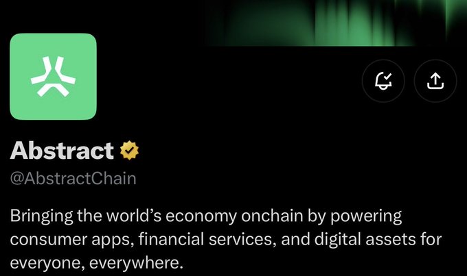 An X (formerly Twitter) profile page for Abstract (@AbstractChain), a verified blockchain project with the tagline 'Bringing the world's economy onchain by powering consumer apps, financial services, and digital assets for everyone, everywhere.'