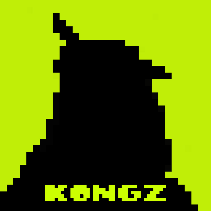 A pixelated image with a bright yellow-green background featuring a black silhouette and the text "KOHGEZ" at the bottom.