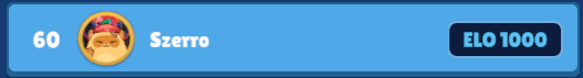 A Brawl Stars player profile banner for 'Szerro' showing ELO 1000 with a golden character icon.