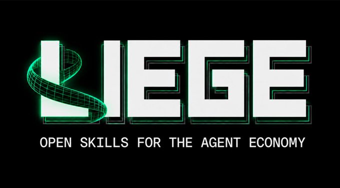A logo for 'LIEGE' featuring a green grid-like swoosh around the 'L', with the tagline 'OPEN SKILLS FOR THE AGENT ECONOMY' below.