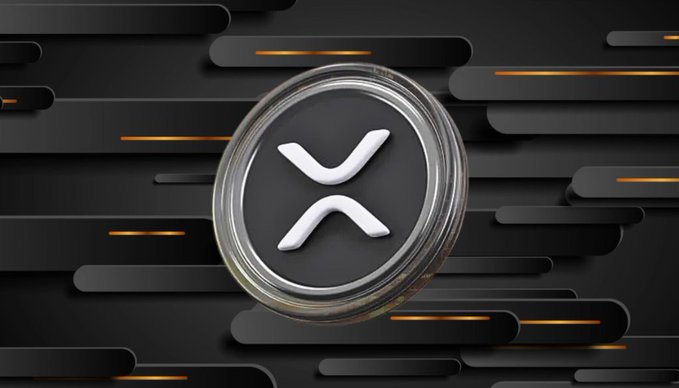 A 3D render of the XRP cryptocurrency logo on a metallic coin against a dark background with orange accent lines.