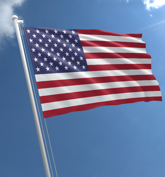A U.S. flag waves against a bright blue sky. The post cites a National Cryptocurrency Association survey reporting that 90% of U.S. Bitcoin and crypto holders plan to buy more, while highlighting older users and remittance adoption.