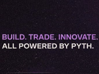 A dark, grainy graphic with purple and white text reading 'BUILD. TRADE. INNOVATE. ALL POWERED BY PYTH.'