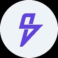 A simple logo featuring a stylized blue lightning bolt or letter 'S' shape on a light gray circular background.