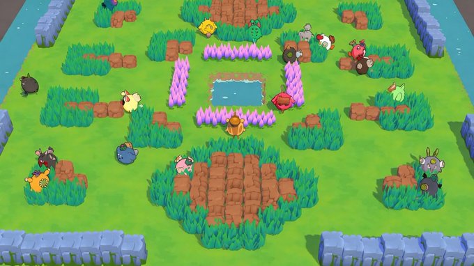 The image features an abstract scene with various cartoon characters scattered throughout the area. The characters are depicted in different poses and colors, creating a lively and dynamic atmosphere. Some of them appear to be sitting or standing near each other, while others seem to be interacting with their surroundings. This diverse group of characters adds depth and complexity to the overall composition of the image.