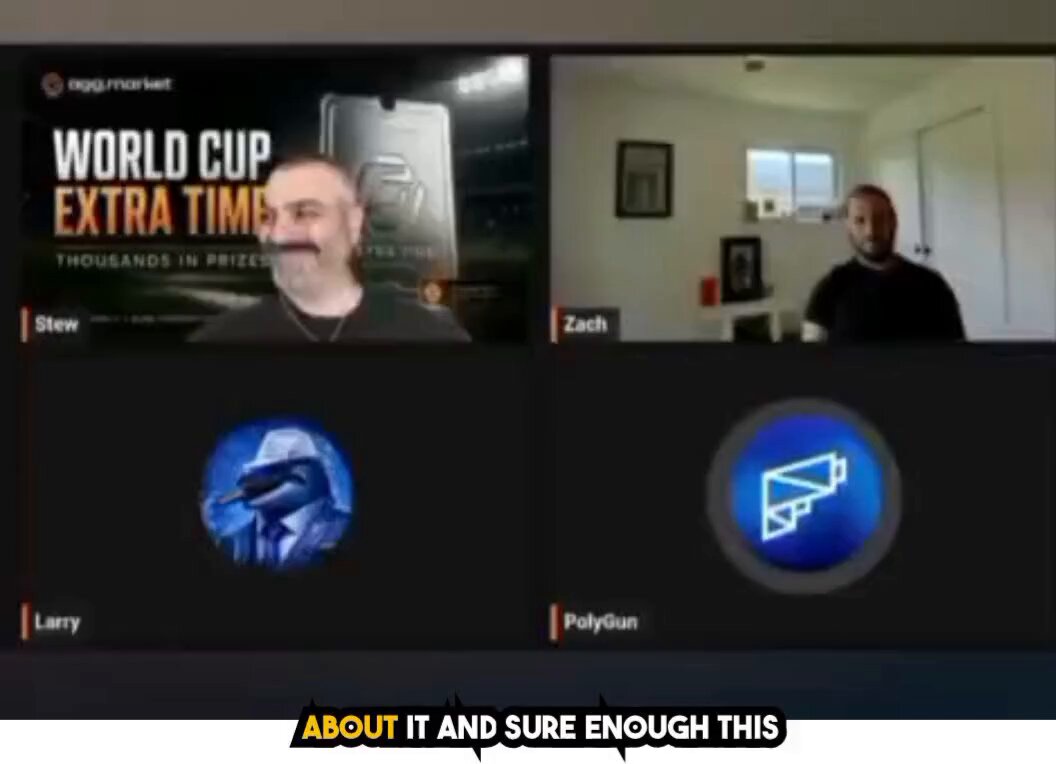 The image shows two men talking over a video call, with one man wearing a black shirt and the other wearing a blue shirt. The background of the image features a poster for World Cup Extra Time, which suggests that they are discussing something related to sports or a recent event involving the World Cup.