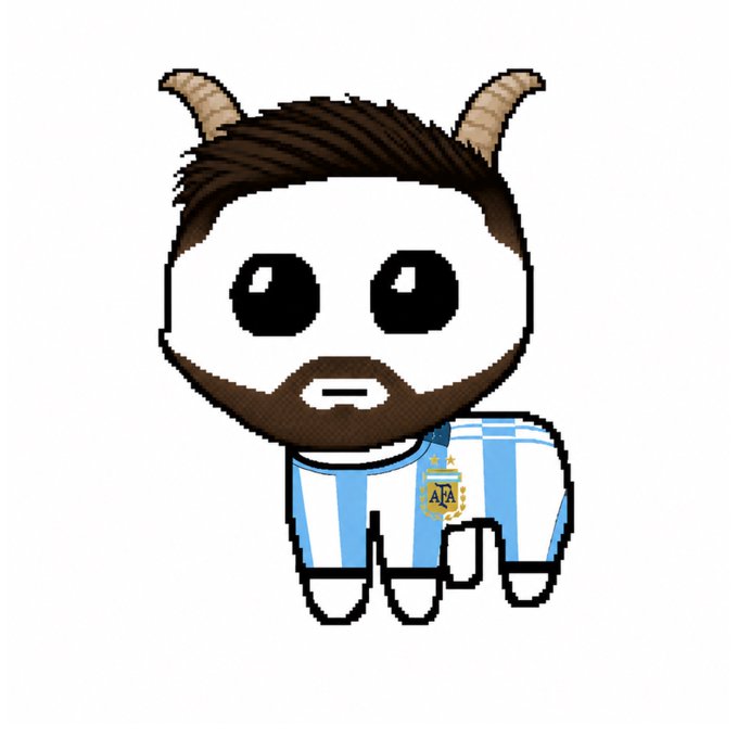 A cartoon illustration of a goat-like character wearing an Argentina-style light blue and white striped soccer jersey with an AFA crest.