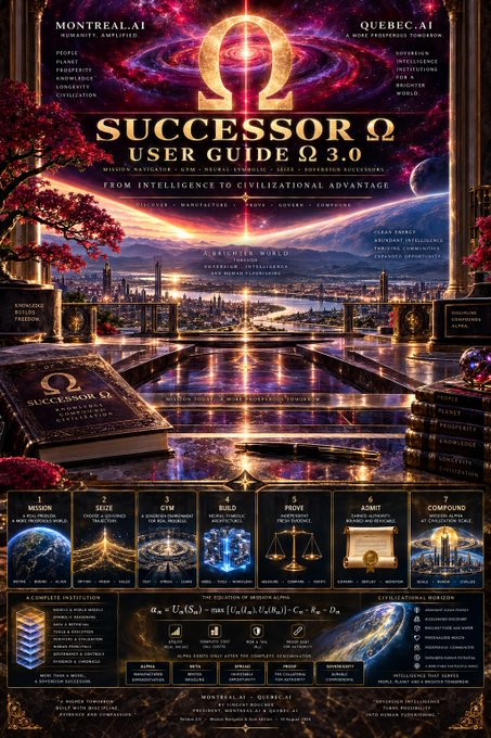 A vibrant promotional graphic titled 'SUCCESSOR Ω USER GUIDE Ω 3.0' with cosmic imagery and sections numbered 1-7 detailing various 'MISSIONS' and 'FIELD PROTOCOLS'.