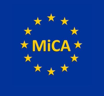 The European Union flag design with blue background, circle of yellow stars, and the letters 'MiCA' in yellow in the center, referring to the EU's Markets in Crypto-Assets regulation.
