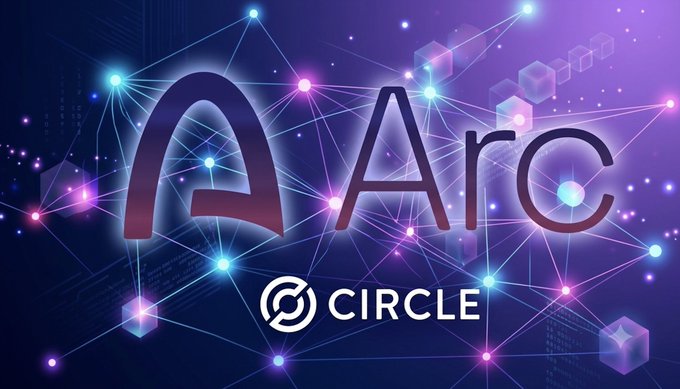A graphic displaying the 'Arc' logo alongside the 'CIRCLE' logo, set against a purple background with glowing nodes and connecting lines.