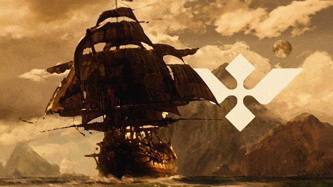 A sepia-toned illustration of an old pirate ship sailing rough seas, overlaid with a diamond-shaped logo and a small planet, evokes the "Locked Treasure" theme—visually reinforcing the idea of securing $VERTO's treasury to prevent sell pressure and ensure supply control.