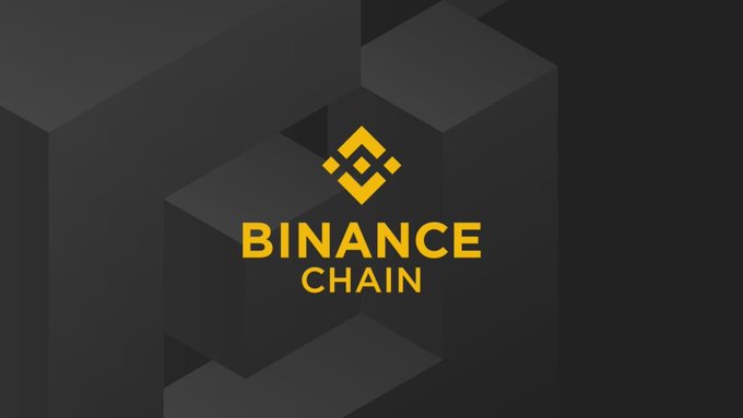 The image displays the Binance Chain logo in gold against a dark, geometric background, featuring the Binance diamond symbol above the text "BINANCE CHAIN." This visual accompanies news about Binance facing regulatory scrutiny in the UAE, where two employees were detained over potential financial crimes involving third-party fund flows.