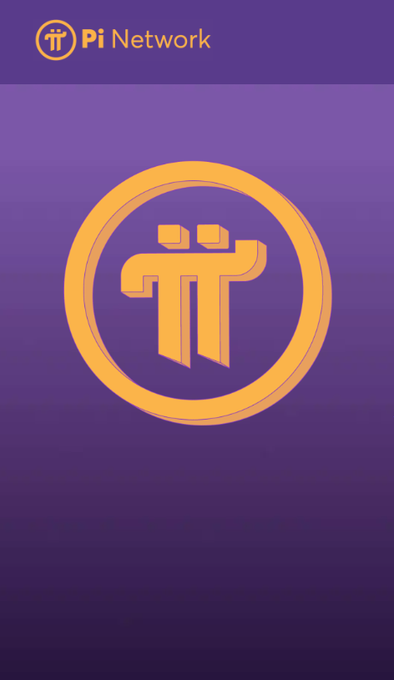 A purple gradient splash screen or branding image for 'Pi Network' featuring its orange Pi symbol logo in the center.