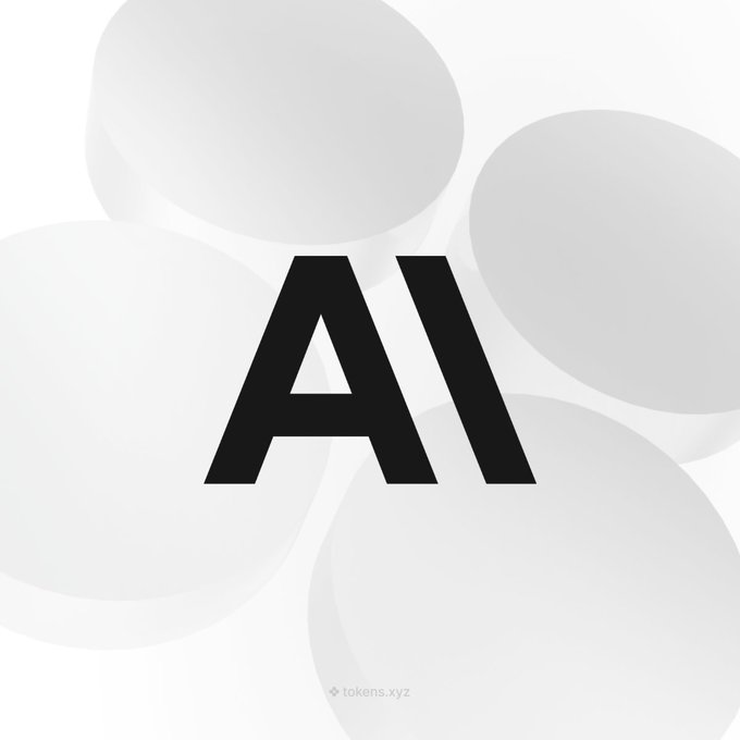 The letter 'AI' in bold black text centered over a white flower-shaped logo on a light background, with a 'tokens.xyz' watermark at the bottom.