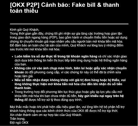 The image shows a black background with white text that reads "Vấn nạn mua bán USDT Đợt này AE Việt Nam có về việc - Fake Bill - Cố tình thanh toán thiếu với P2P Việt Nam Kiếm mấy bên mua bán OTC uy tín có ổn hơn không AE". The text is in a foreign language, and the image appears to be related to a post about fake bills.