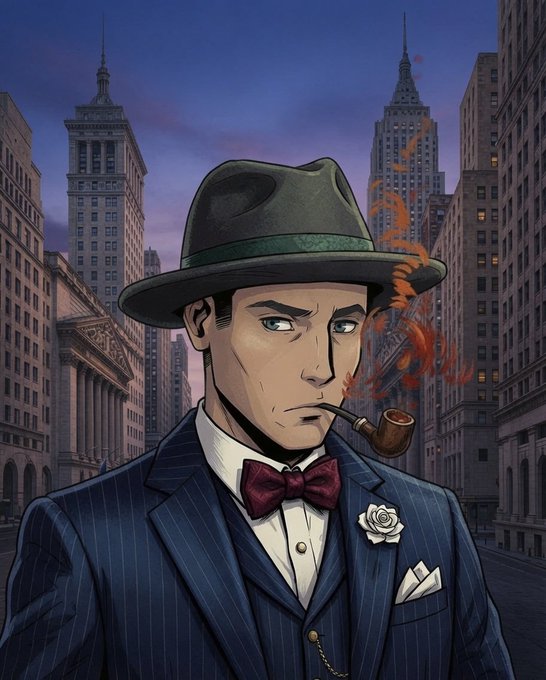 The image features a man dressed in a suit, hat, and bow tie, smoking a pipe while standing in front of buildings with spires. The caption reads "Old Money they said Fock it! @MadLads @Backpack". This suggests that the man is wearing a costume or outfit inspired by the characters from the movie "The Wizard of Oz", which features a character named Dorothy who is often seen smoking a pipe and standing in front of a building with a spire. The post seems to be promoting this connection between the image and the movie, possibly as part of a marketing campaign for an event or product related to "The Wizard of Oz".