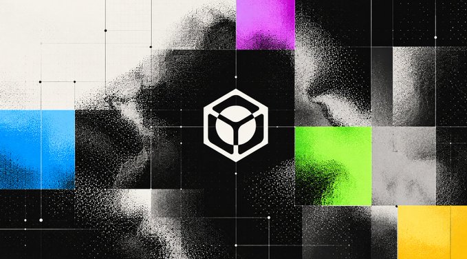 A graphic featuring the Crypto.com hexagon logo centered on a colorful grid background with abstract face imagery.