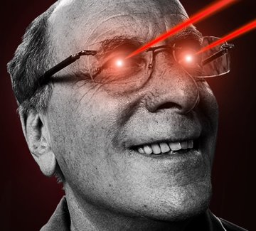 This image shows a man with laser eyes against a dark background, symbolizing the "BREAKING BLACKROCK JUST BOUGHT BITCOIN → $89,830,000" news. The laser eyes represent intense focus and power, aligning with the significant financial move reported.