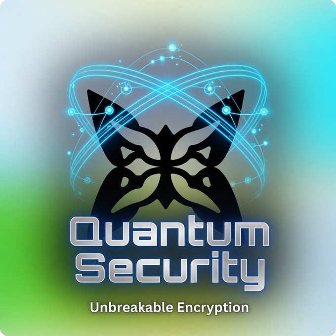 The image features a logo for Quantum Security, which is an overlay of a butterfly design against a blue background. The butterfly has black wings and a black body, creating a striking contrast. The text "Quantum Security" is written below the butterfly in white letters. The phrase "Unbreakable Encryption" is also present on the image.