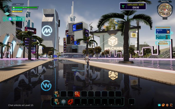The image shows a cityscape with tall buildings and palm trees, as well as a large screen displaying a game interface. The text "All powered by $WOD" suggests that this is an advertisement for a video game or streaming platform. The post mentions that there are 1,070,000,000 transactions in the game, which is more than filling the largest stadium on Earth over 11,000 times. This implies that the game has become extremely popular and is generating significant interest among players.