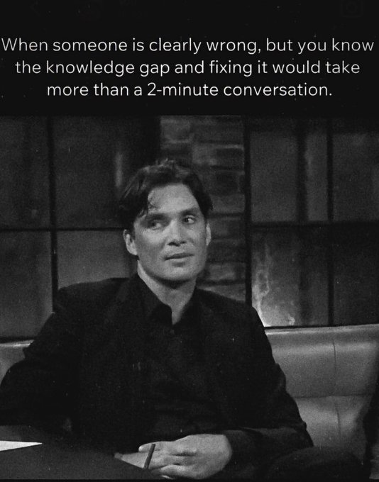A black and white photo features actor Michael Shannon looking sideways, accompanied by meme text: 'When someone is clearly wrong, but you know the knowledge gap and fixing it would take more than a 2-minute conversation.'