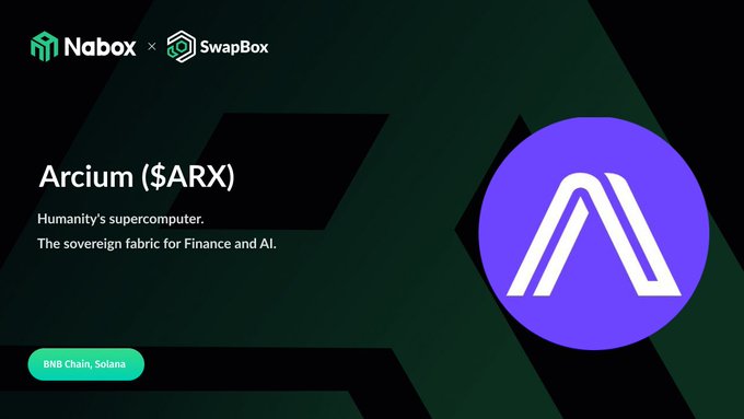 The image features a website called #Nabox Wallet Swap, which has a green background with white text. The main focus of the image is an advertisement for a cryptocurrency named "ARX" or "Arcium (ARX)" on the website. The website also displays a logo and a description of what the cryptocurrency does.