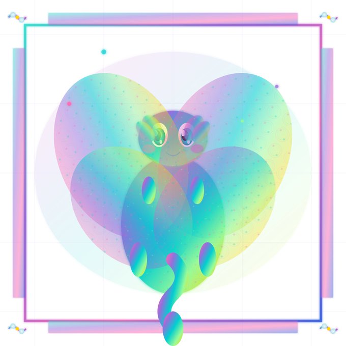 A vibrant, holographic-style illustration of a butterfly-like creature with an axolotl's face and curled tail, rendered in iridescent rainbow gradients and framed by neon pink and cyan borders. The image visually represents the "Neon Axolotl Butterfly" collectible from the Bestie series #266.