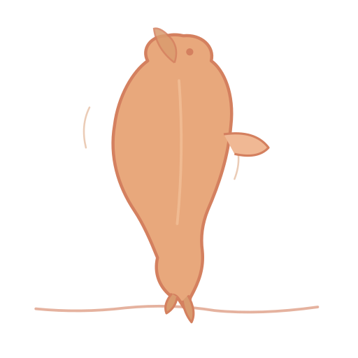 A simple cartoon illustration of a brown, rounded bird-like character with small wings standing on a horizontal line against a white background.