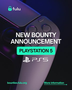 A PlayStation 5 controller backdrop with text announcing "NEW BOUNTY ANNOUNCEMENT" for PlayStation 5, associated with the user+kernel+hypervisor exploit chain bounty on bounties.fulu.org.