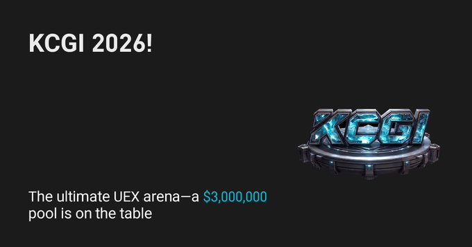 A promotional graphic for "KCGI 2026!" announcing a $3,000,000 prize pool, featuring the blue "KCGI" logo on a circular platform, aligning with the post's announcement of Bitget's team-based trading competition spanning crypto futures, tradfi perps, and rToken markets.
