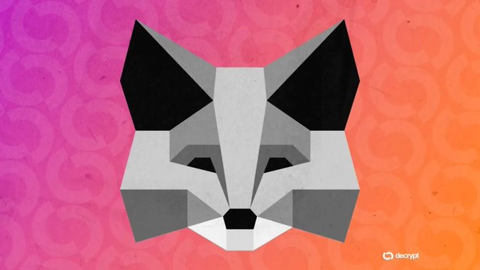 A geometric low-poly illustration of a husky dog's face in gray, black, and white, set against a pink and orange gradient background with a 'decrypt' logo in the corner.