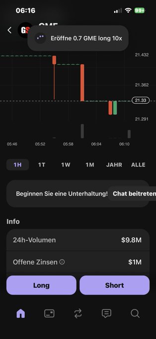 The image is a screenshot of a cellphone's home screen that shows various app icons, including "Edifin" and "Gme Long/Short", as well as the time, $9.5m long term gain, $8.3m short term gain or loss (I think it means $2.51 m), and other information about the stock on a smartphone. The caption suggests that the price of an equity fund has gone down by 0.5% compared to the previous day, which might be part of a long-term trend in its performance.