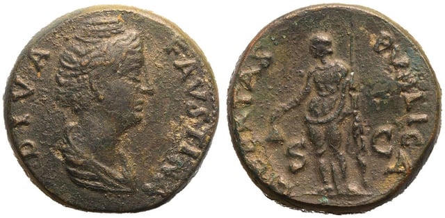 This image shows both sides of an ancient Roman bronze coin featuring an obverse with a draped bust and the inscription "DIVA FAUSTINA" (referring to the deified Empress Faustina), and a reverse depicting a standing figure of Juno with the inscription "IVNO" and "S C" (Senatus Consulto), likely used as evidence in a discussion about identifying a potentially relisted counterfeit or replica Roman coin.