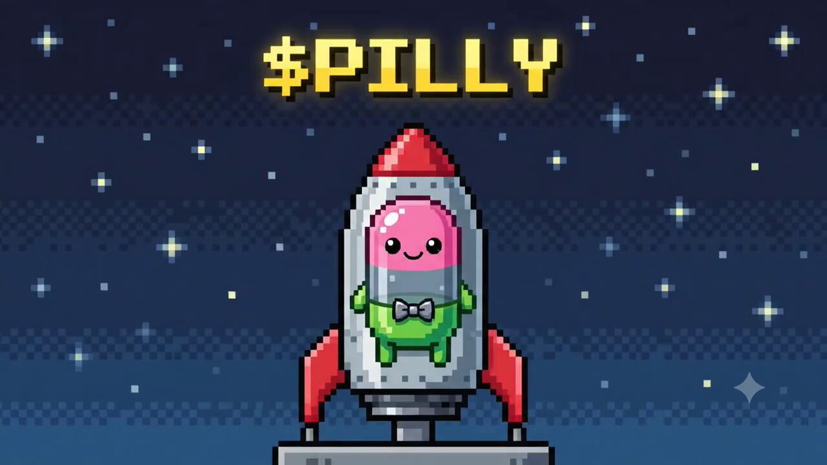 The image features a small cartoon character named Pilly who is sitting inside a rocket ship, ready for takeoff. The background of the image is filled with stars, giving the impression that they are floating in space. The caption below the image reads " Pixel art isn' just nostalgia. It'S culture on-chain. Meet $PILLY A tiny sprite with a big mission bringing creativity, community, and fun back to crypto". This post seems to be promoting an idea or concept related to digital art and its connection to cryptocurrency.