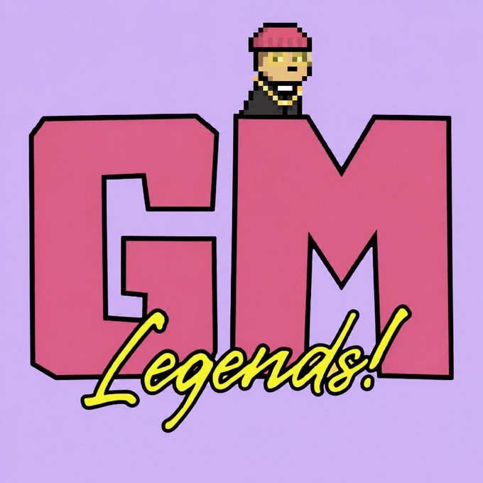 A pixel art illustration with a purple background showing the letters 'GM' in pink, topped by a small character wearing a red cap, with 'Legends!' written in yellow script below.