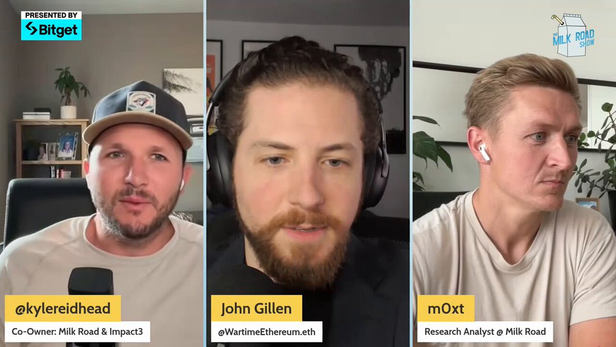 The image shows three men wearing headphones with their faces displayed on a poster or screen behind them. The first man has a beard and wears a baseball cap. The second man also has a beard but does not wear a hat. The third man is balding, without facial hair. They are all wearing headphones that have microphones attached to them.

The image is related to the post because it features three men with different appearances who are wearing headphones. The caption reads "John Gilbert: Research Analyst at MXT", which suggests they might be discussing a topic of mutual interest or expertise, possibly related to cryptocurrency or stock trading.