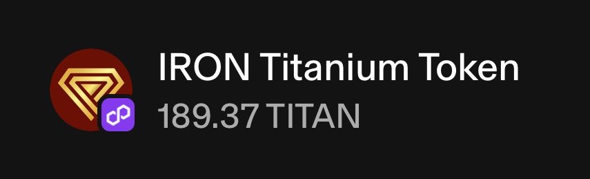 The image shows a token display for "IRON Titanium Token" with a balance of 189.37 TITAN, accompanied by a red and gold triangular logo with a purple Polygon network icon. It relates to the post as a nostalgic reference to a crypto token the user once held, with the wallet balance serving as a reminder of past holdings from the early days.