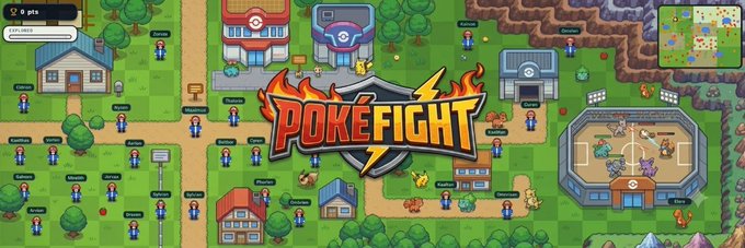 A pixel-art Pokémon-style overworld map featuring buildings like Pokémon Tower, PokéMart, and a battle arena, overlaid with the flaming "POKÉFIGHT" logo, visually promoting the $POKÉFIGHT token's new Pro page on Moby Screener.