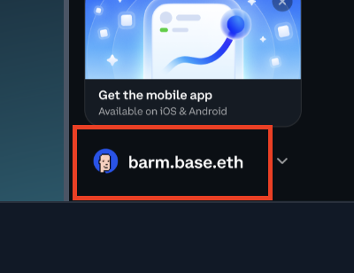 A screenshot showing a mobile app download prompt with the URL 'barm.base.eth' highlighted in a red box.