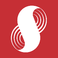 A simple graphic showing a stylized white figure-eight or infinity-like shape composed of curved lines on a solid red background.
