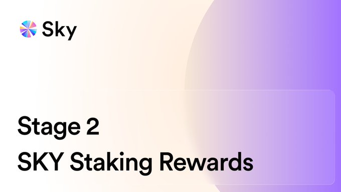 A promotional graphic for Sky showing 'Stage 2: SKY Staking Rewards' alongside the Sky logo on a gradient background.
