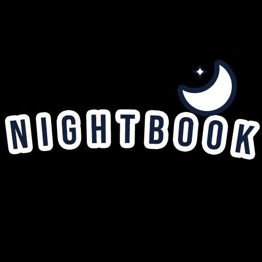 Logo featuring the text 'NIGHTBOOK' in white letters with a crescent moon and star icon above it, set against a black background.