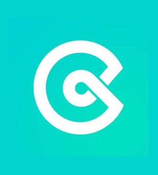 Teal gradient background featuring a white stylized circular logo resembling the letter 'C' with a small dot inside.