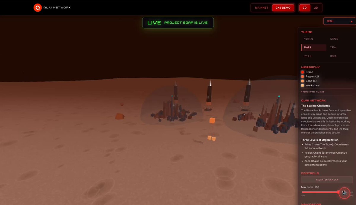The image is an open window displaying a screenshot of a 3D rendering of a planet with mountains, buildings, and other structures scattered across its surface. The scene appears to be set on Mars or another distant planet, possibly within a space exploration game. In the top right corner of the image, there is a red button labeled "Live Projector", likely indicating that this can be interacted with by clicking it.

In addition to the main image, there is also text in the bottom left area which seems to be related to some technical aspects such as hashrate optimization or PoW. It appears to be a post on a space exploration game that provides tips and advice for improving performance in those areas. The caption states that this discussion is happening on X and Discord, suggesting it may be taking place on social media platforms with these channels.