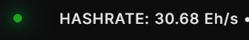 The screen reads “HASHRATE: 30.68 Eh/s” with a green dot, confirming Ocean’s sustained performance above 30 Eh/s as noted in the post.