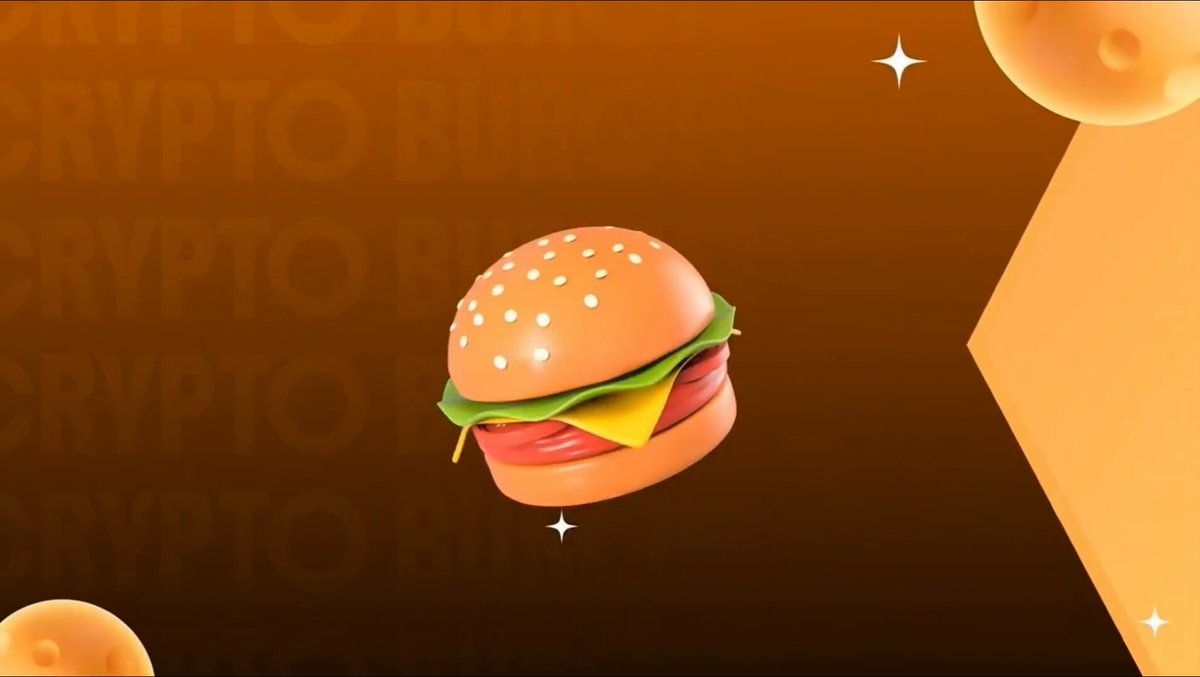 The image features a 3D rendering of a burger with cheese, lettuce, tomato, and other toppings. The background of the image has a gradient color scheme that transitions from orange at the top to brown at the bottom. The text "Crypto Burger" is written in white letters above the burger, while the phrase "The future isn' just smarter agents. It's agents." is written below it.