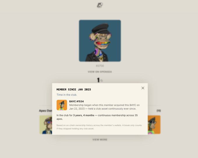 The image shows a screenshot of a web page, likely from a social media platform or online marketplace, that displays information about an old account. The account's name is "BAYC" (Short for "Badly Awful Club Casino), and it was opened in January 2002. A user has updated their records to reflect the purchase date of January 2002, which shows that they bought a game on that day using an old wallet. This process seems to have been completed by the "@BoredApeYC" member, as evidenced by the post about the "Member Since Jan." The webpage also contains information about clubs and members in the online gaming community.