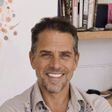 A smiling middle-aged man with salt-and-pepper hair and a beard poses in front of a bookshelf, appearing relaxed in a light-colored button-up shirt. The image accompanies news about Hunter Biden's upcoming memecoin launch on the Base blockchain.
